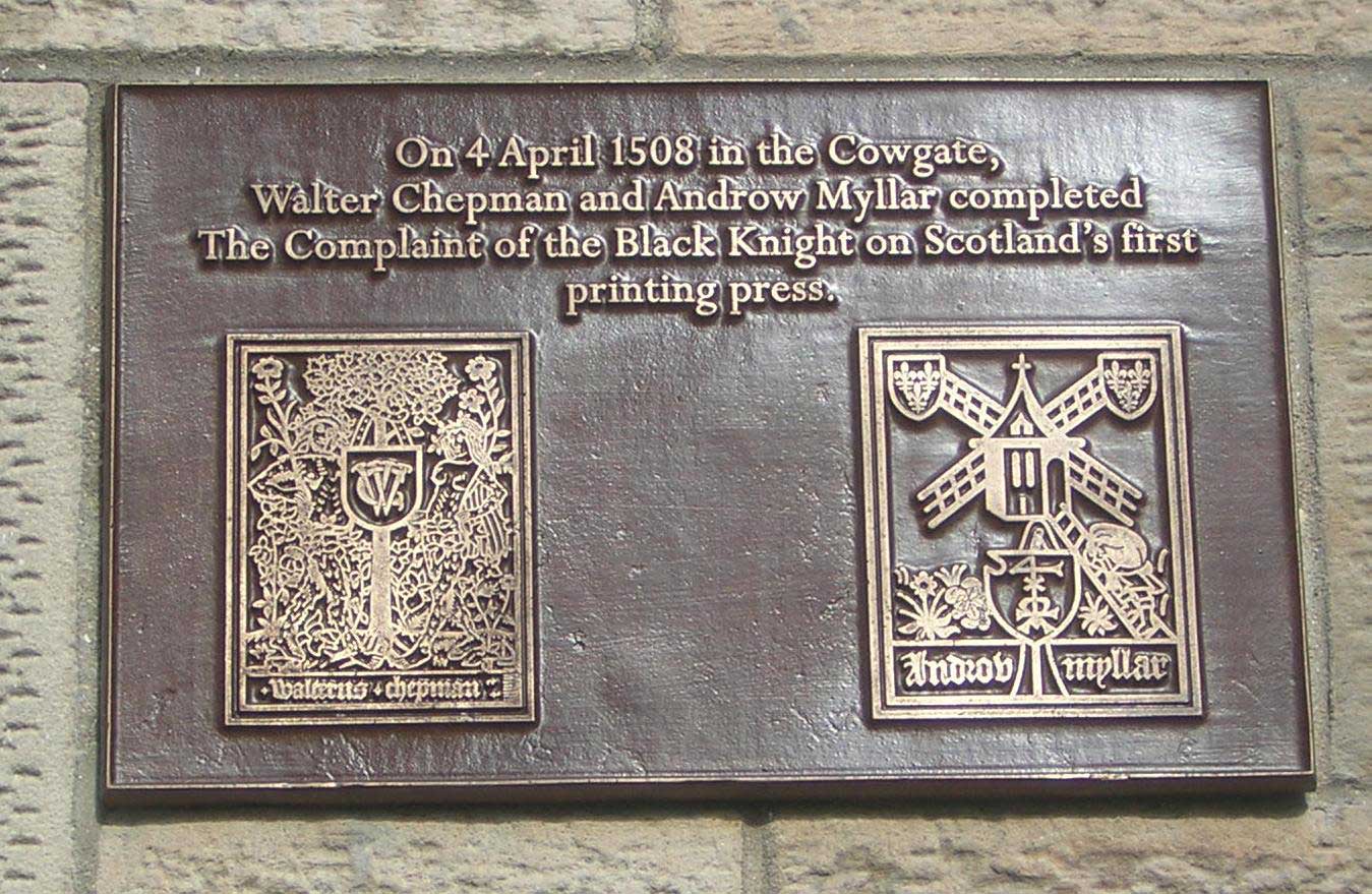 Plaque commemorating 500 years of printing in Scotland